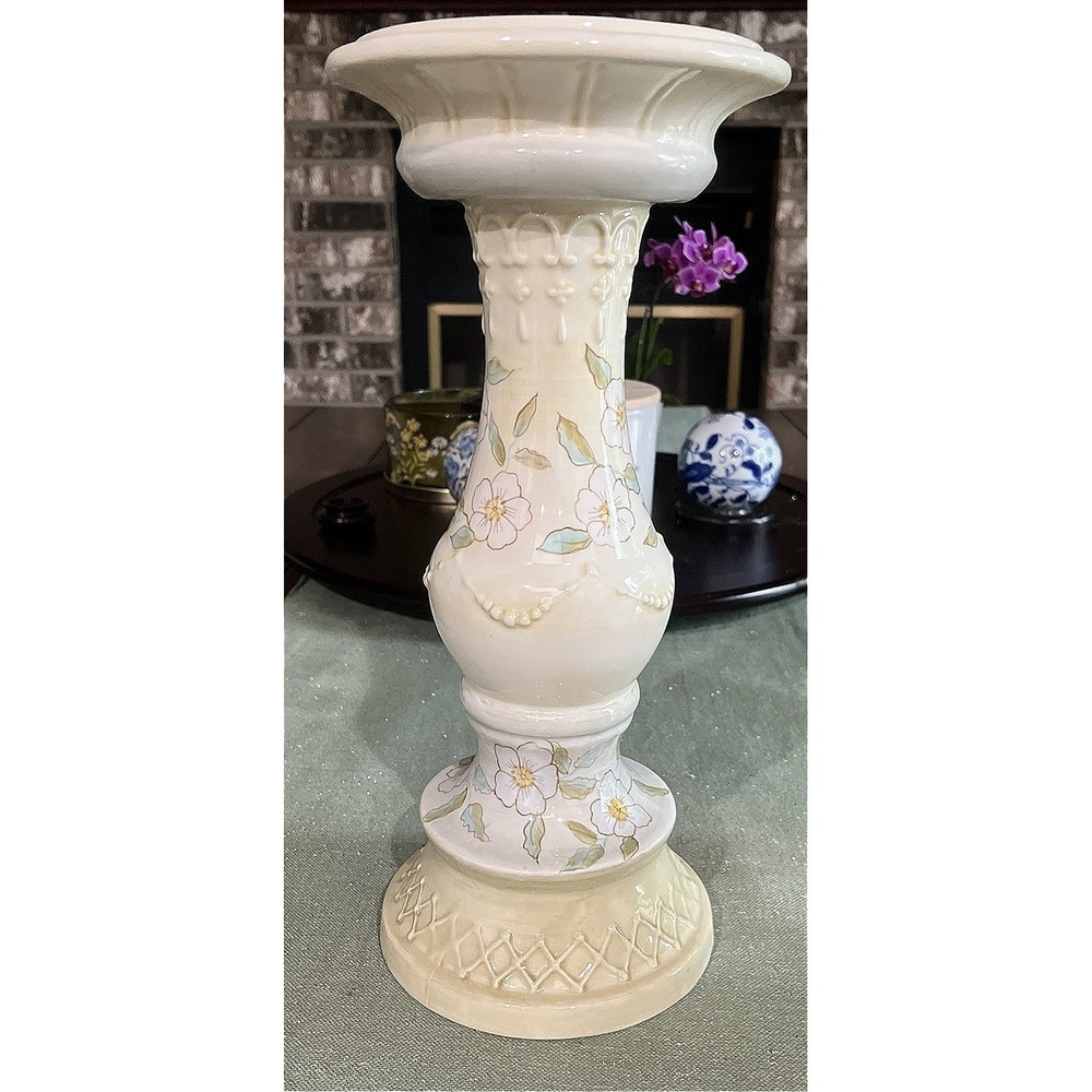 TRACY PORTER Orchard 13.25 Inch Candle Stick Holder Pale Yellow & Blue Floral